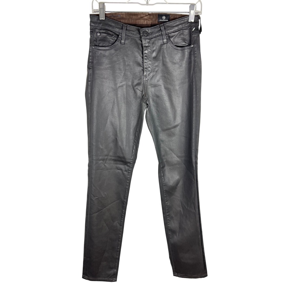 AG Adriano Goldschmied Women's Black Coated Cigarette Jeans Size 27 Leather Look